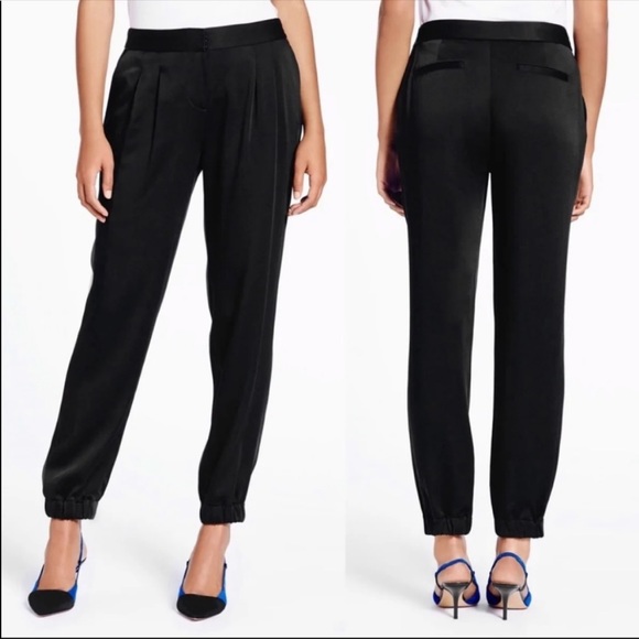 ♠️Kate Spade♠️Uber-Chic Black Cinch Bottom Tuxedo Style Satin Jogger Pants - Picture 4 of 12